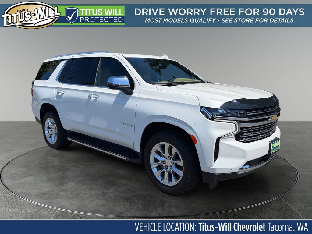 2021 Chevrolet Tahoe Premier in Iridescent Pearl Tricoat — front three-quarter view