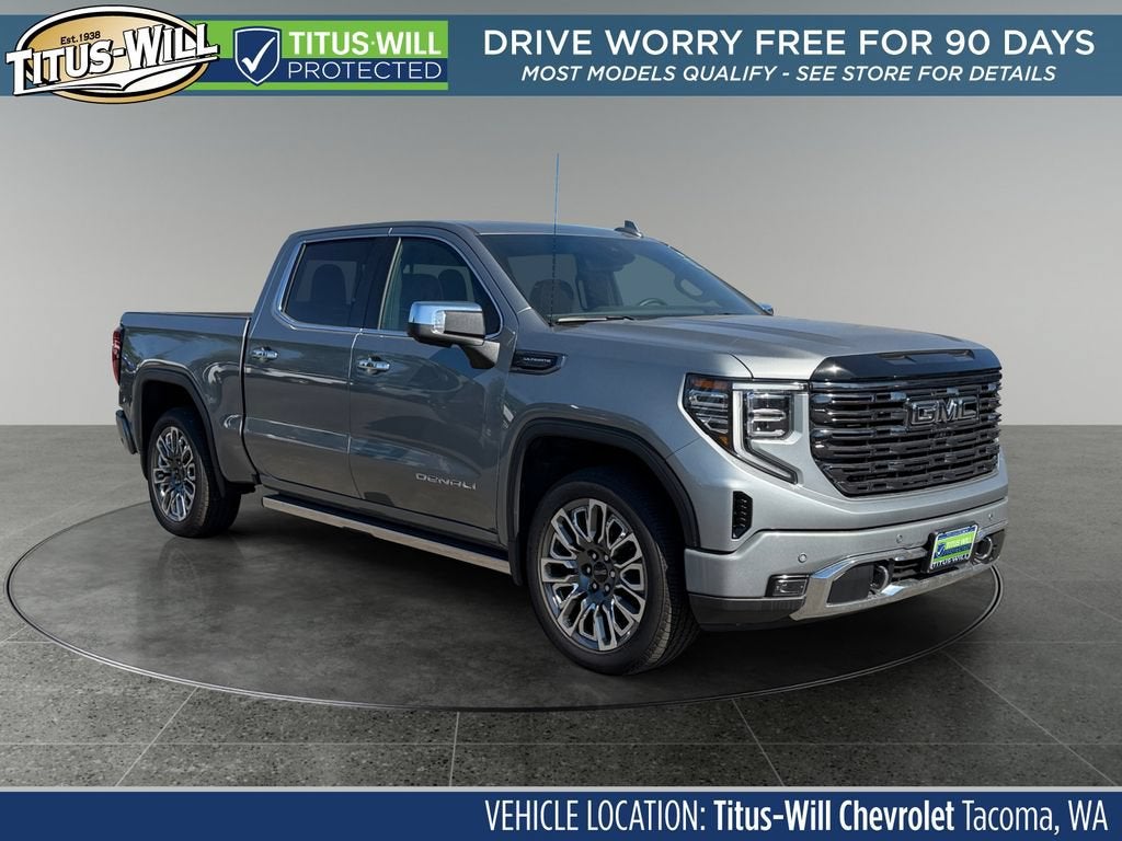 2025 GMC Sierra 1500 Denali Ultimate in Sterling Metallic — front three-quarter view