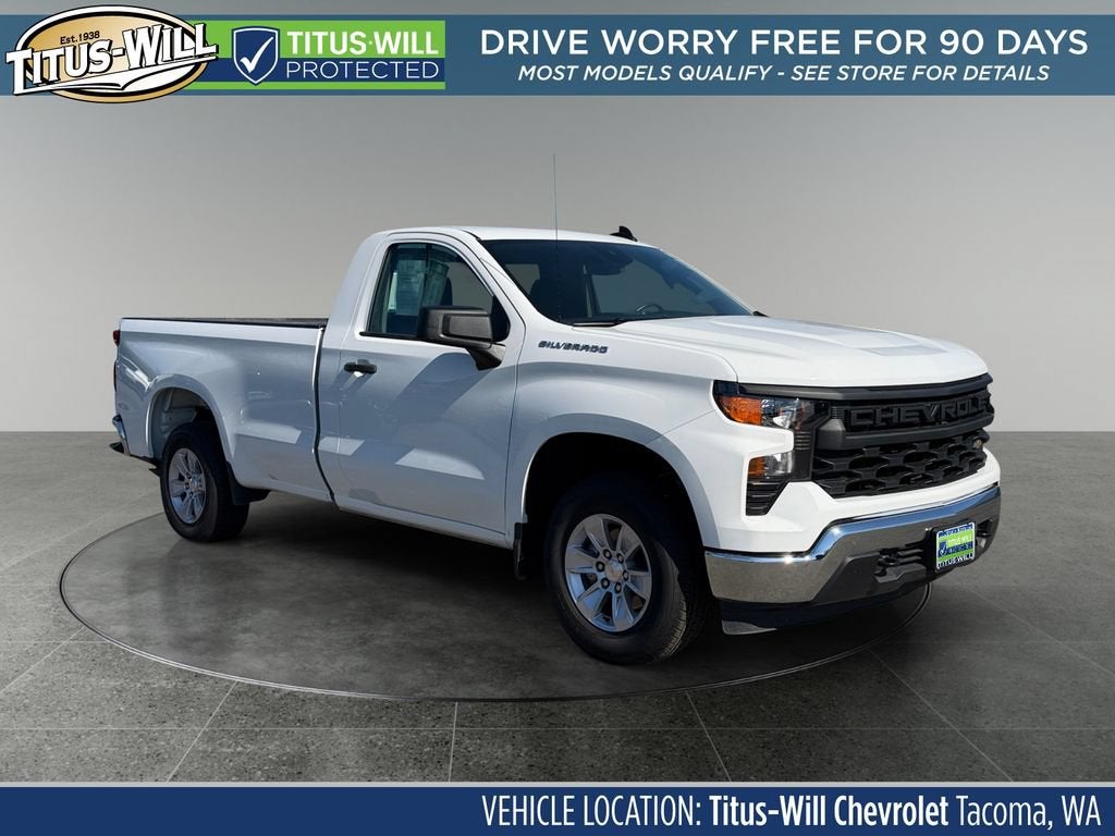 2025 Chevrolet Silverado 1500 WT in Summit White — front three-quarter view