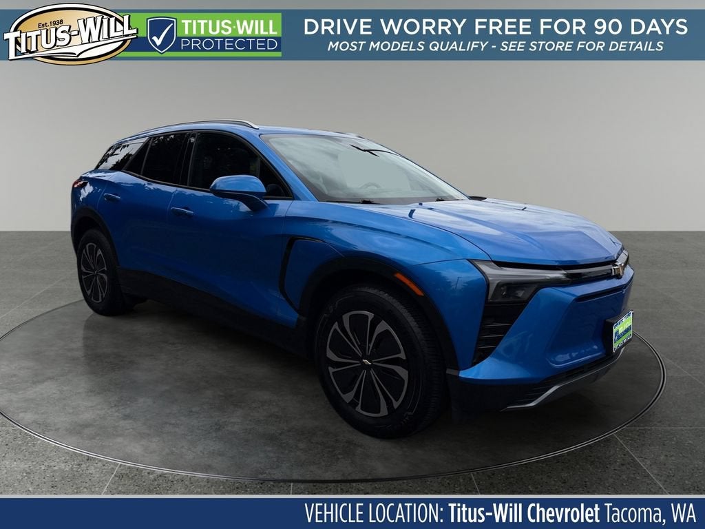 2024 Chevrolet Blazer EV LT in Riptide Blue Metallic — front three-quarter view