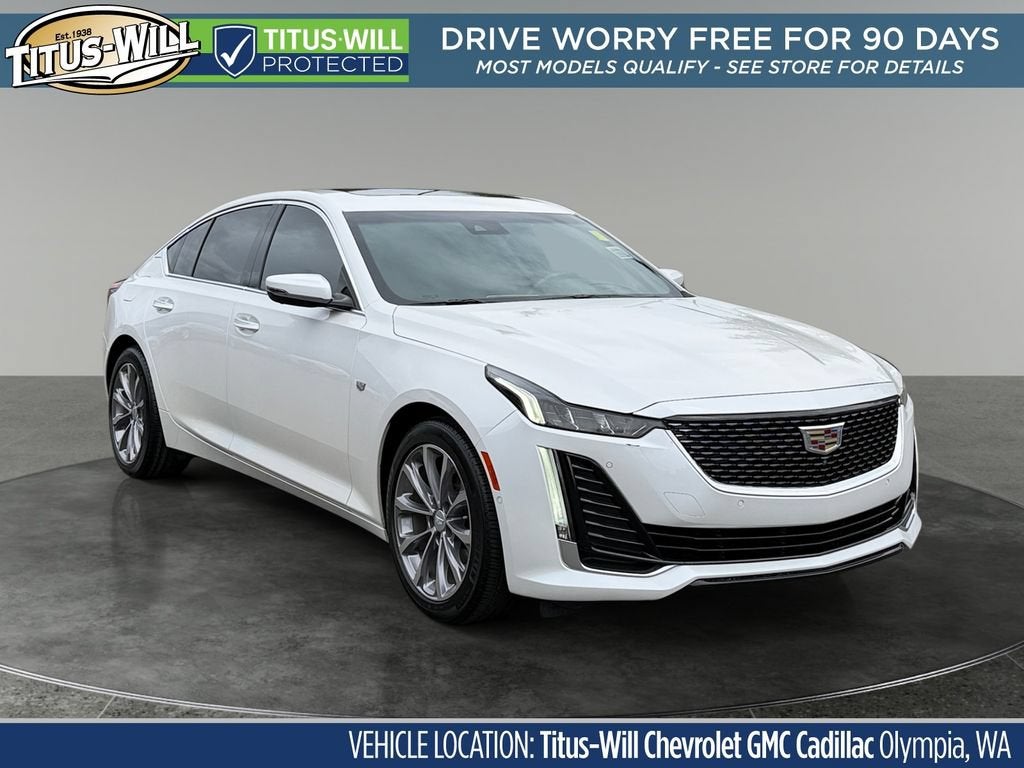 2023 Cadillac CT5 Premium Luxury in Crystal White Tricoat — front three-quarter view