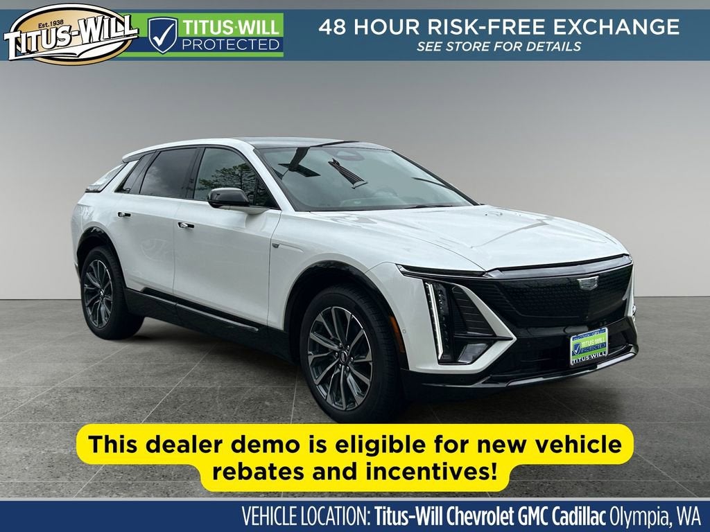 2025 Cadillac LYRIQ Sport 1 in Crystal White Tricoat — front three-quarter view