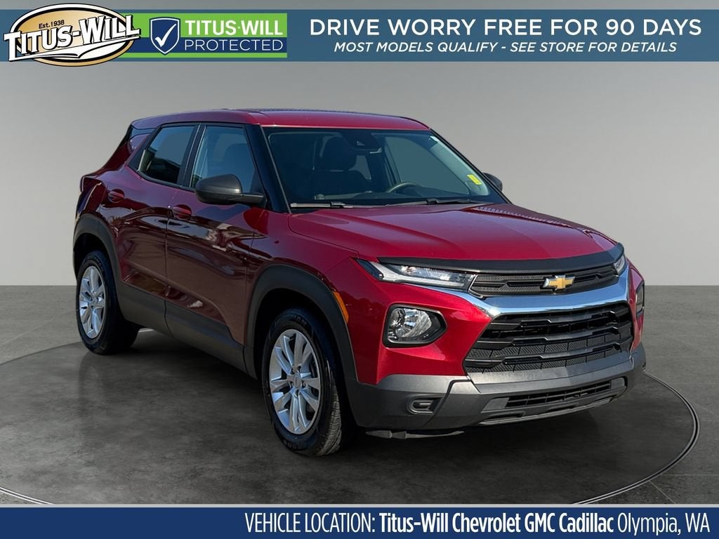 2021 Chevrolet Trailblazer LS in Scarlet Red Metallic — front three-quarter view