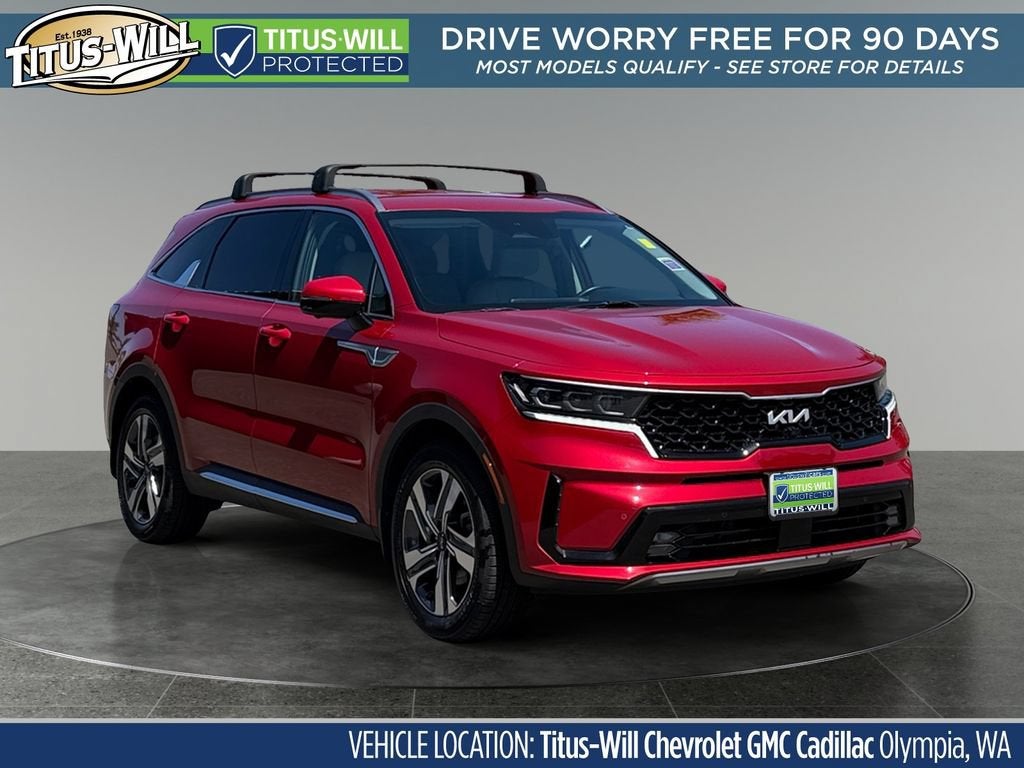 2023 Kia Sorento Hybrid SX Prestige in Red — front three-quarter view