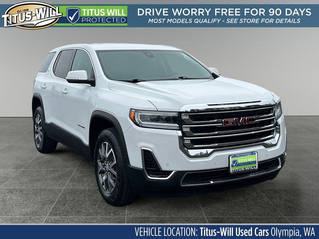2022 GMC Acadia SLE in Summit White — front three-quarter view