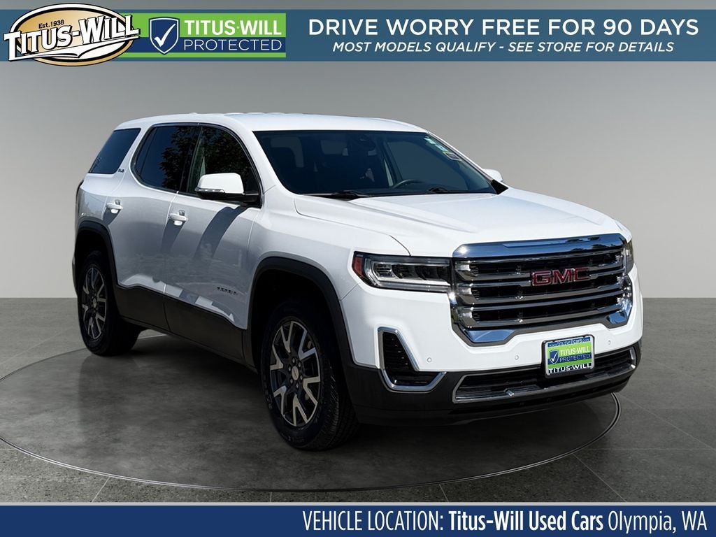 2022 GMC Acadia SLE in Summit White — front three-quarter view