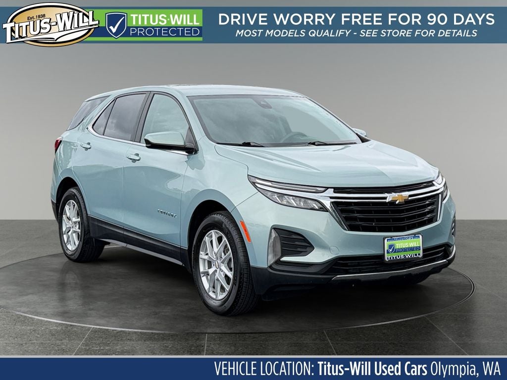 2022 Chevrolet Equinox LT in Seaglass Blue Metallic — front three-quarter view