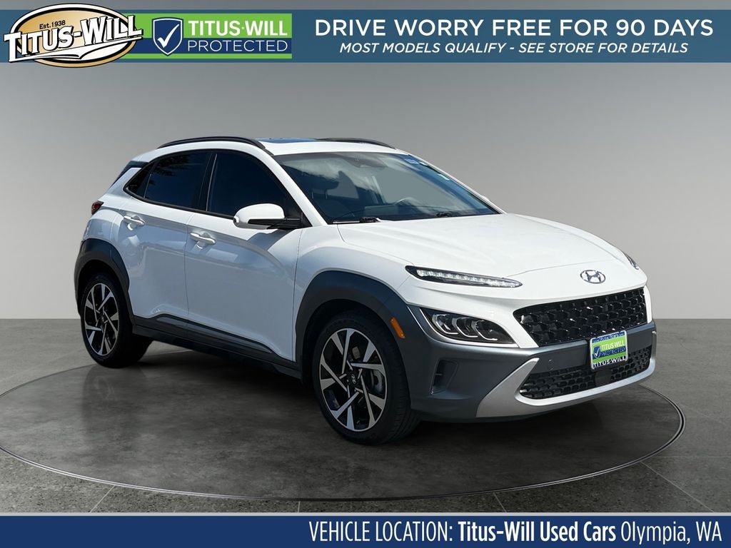2022 Hyundai Kona Limited in Lunar White — front three-quarter view