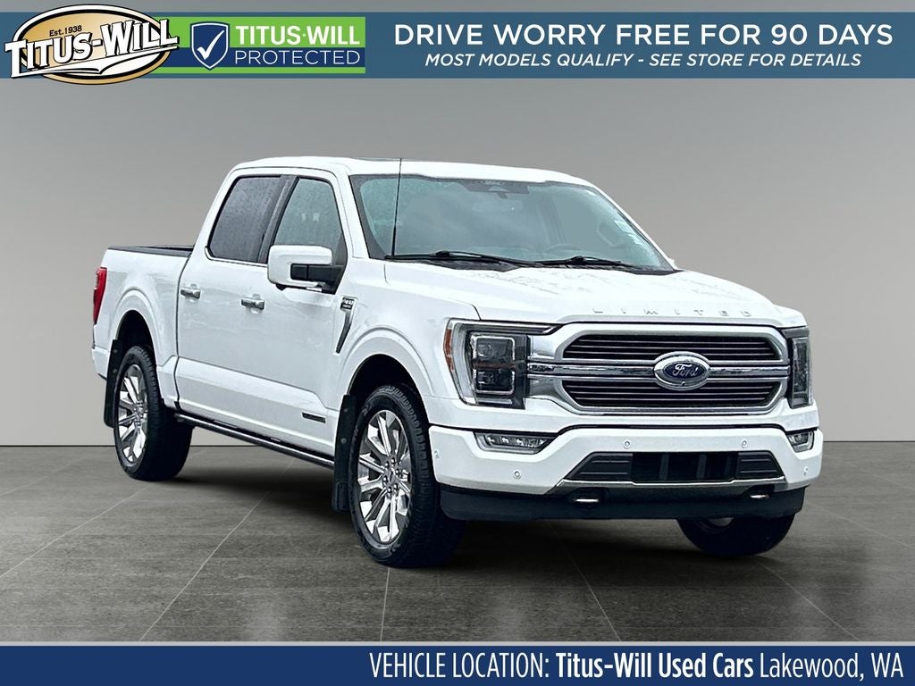 2022 Ford F-150 Limited Hybrid in Star White Metallic Tri-Coat — front three-quarter view