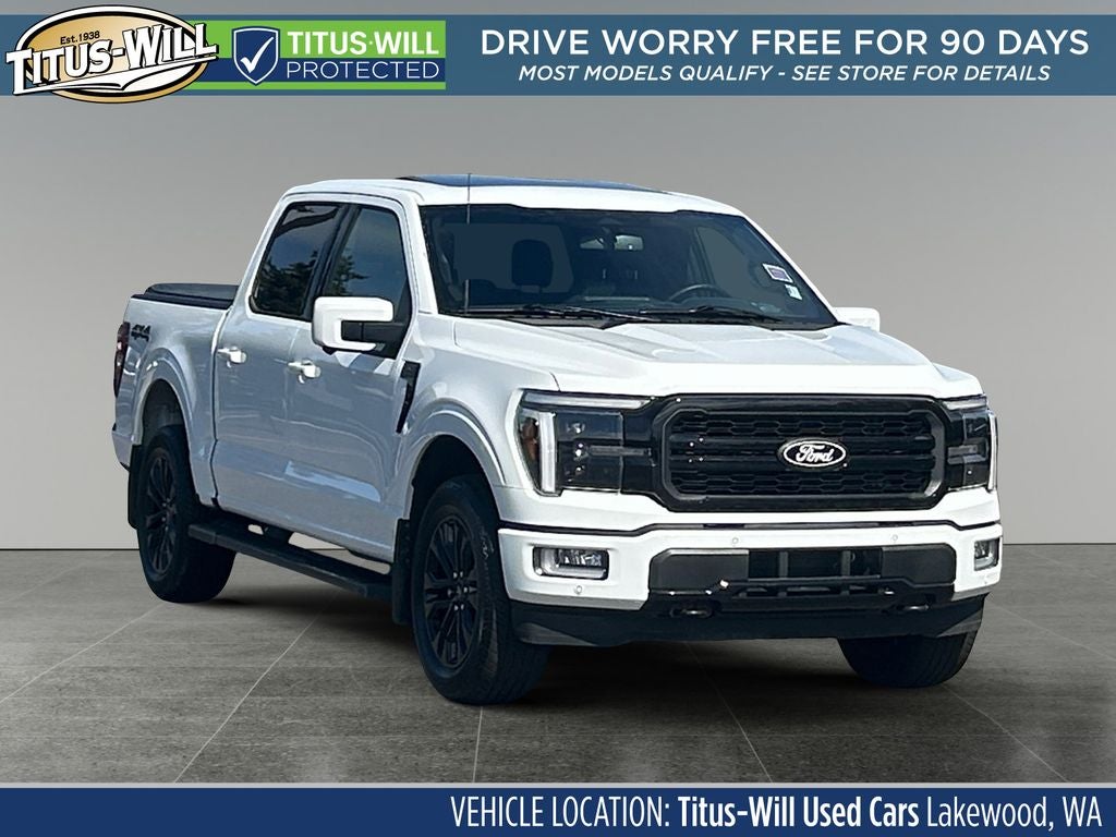 2024 Ford F-150 Lariat in Oxford White — front three-quarter view