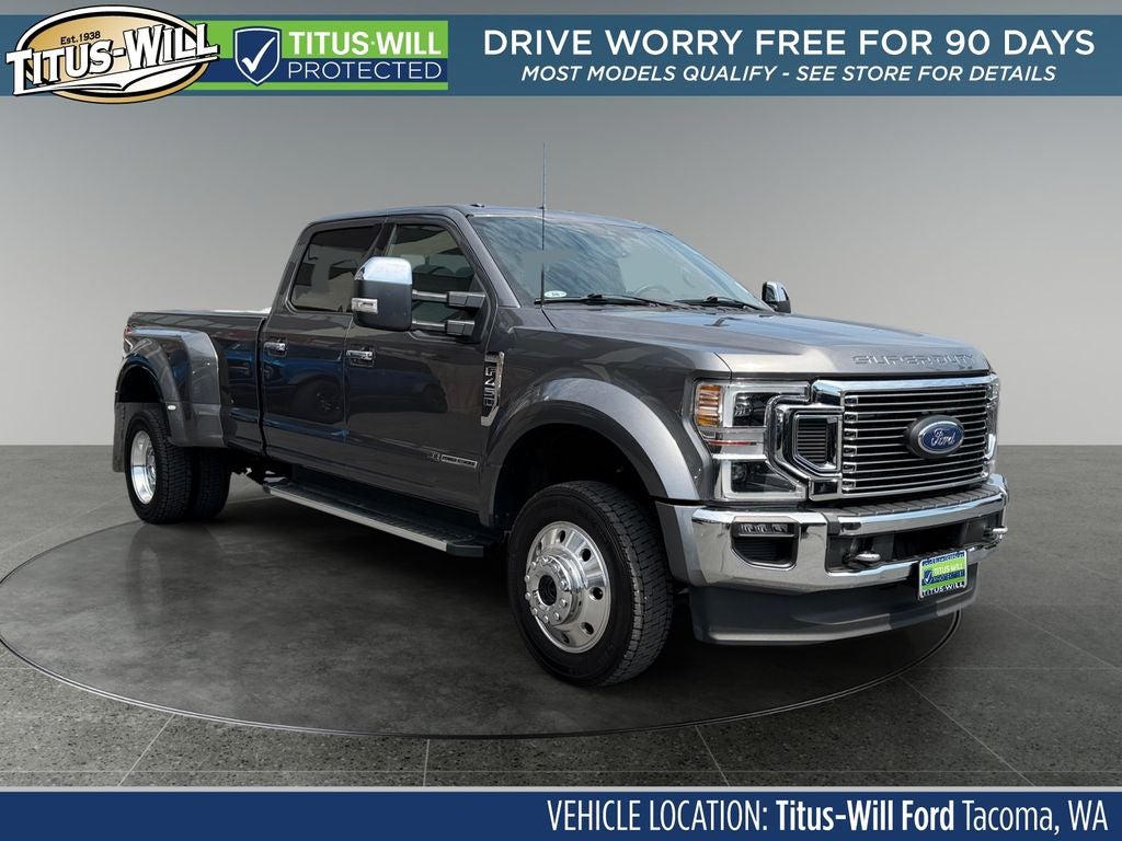 2022 Ford F-450SD Lariat DRW in Gray Metallic — front three-quarter view