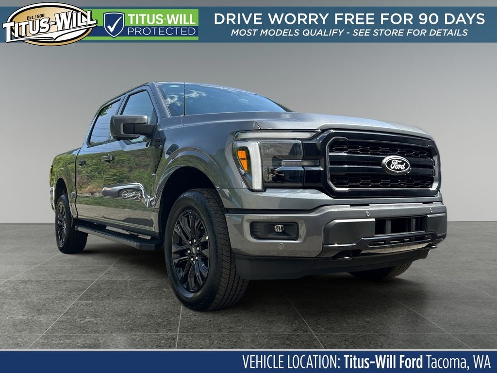 2026 Ford F-150 Lariat in Gray — front three-quarter view