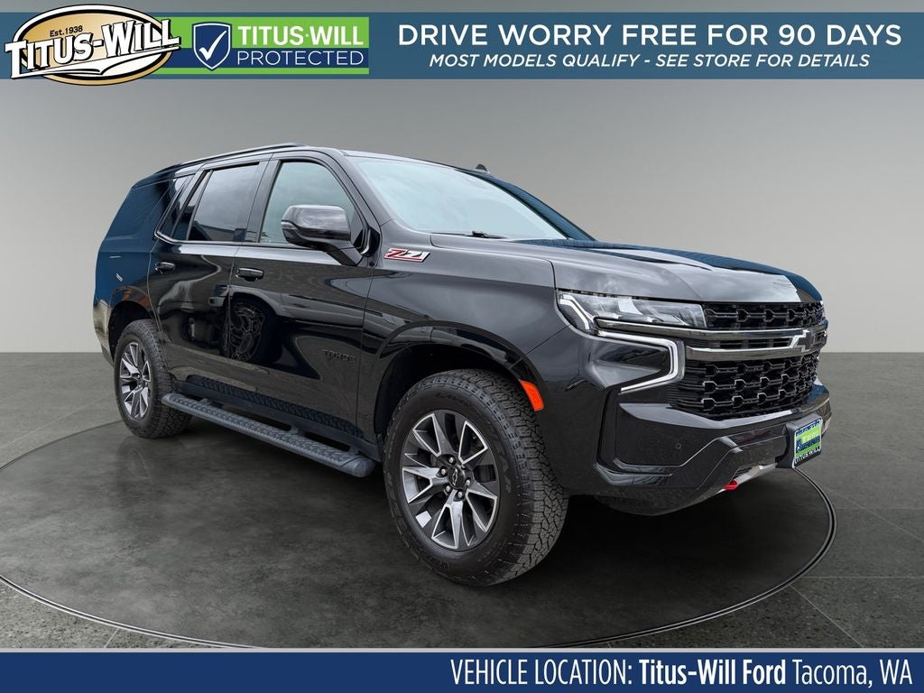 2021 Chevrolet Tahoe Z71 in Black — front three-quarter view