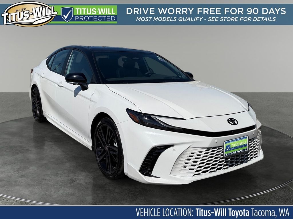 2025 Toyota Camry XSE in Mid Blk/Wind Chill — front three-quarter view