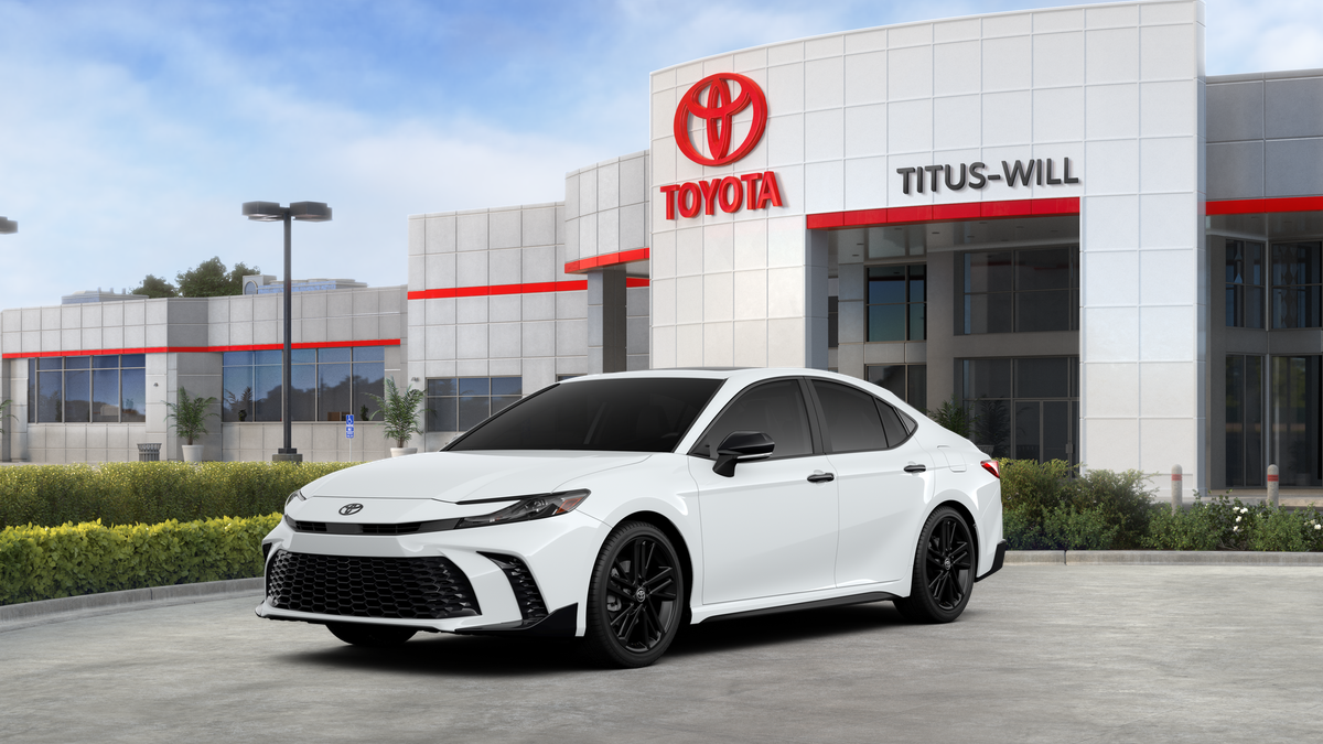 2026 Toyota Camry Nightshade in Ice Cap — front three-quarter view