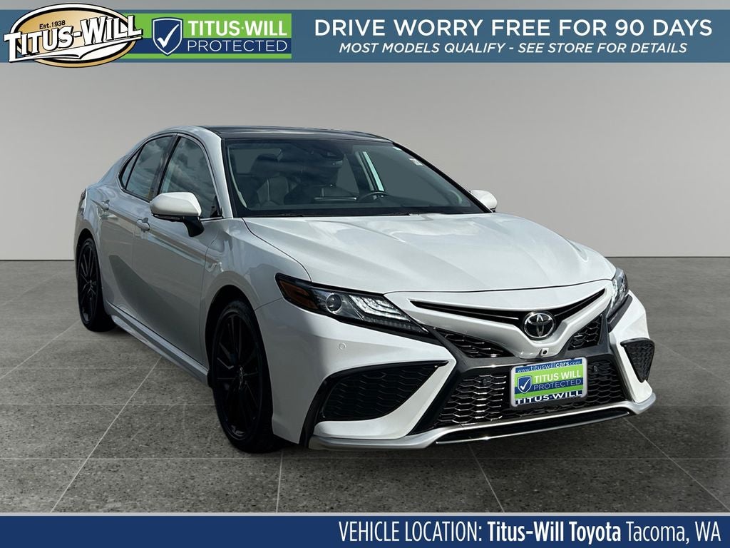 2024 Toyota Camry XSE V6 in Wind Chill Pearl — front three-quarter view