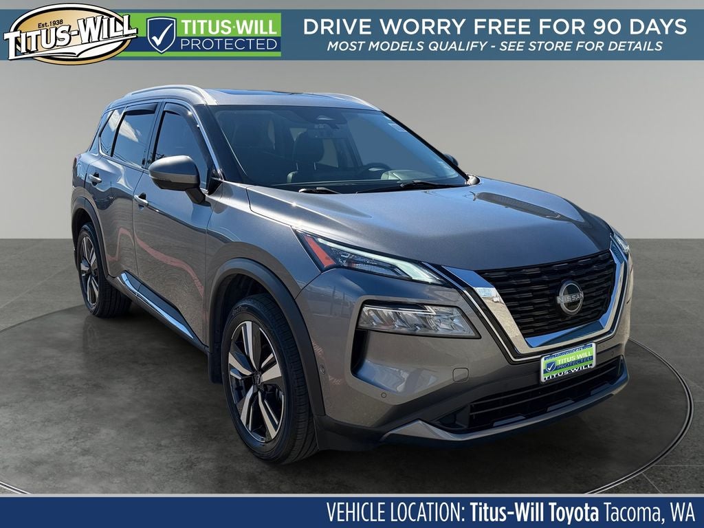 2023 Nissan Rogue SL in Gun Metallic — front three-quarter view