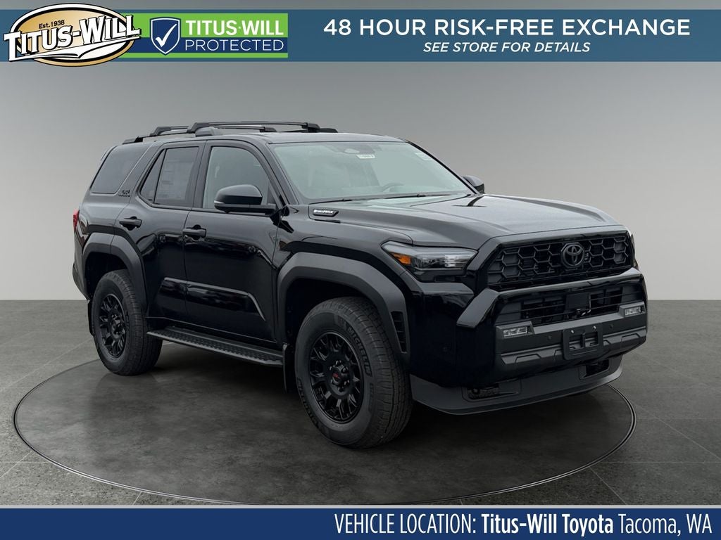 2026 Toyota 4Runner i-FORCE MAX Hybrid TRD Off-Road Premium i-FORCE MAX in Black — front three-quarter view