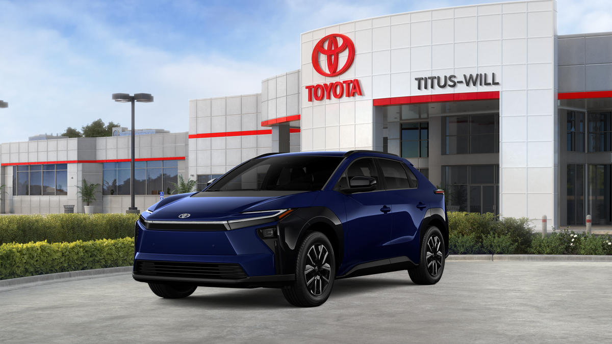 2026 Toyota bZ XLE in Blueprint — front three-quarter view