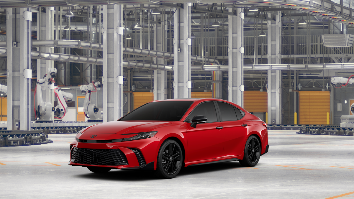 2026 Toyota Camry Nightshade in Supersonic Red — front three-quarter view