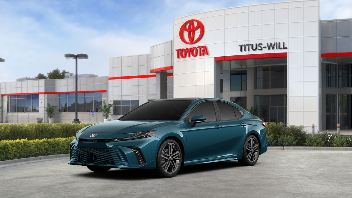2026 Toyota Camry XSE in Ocean Gem — front three-quarter view