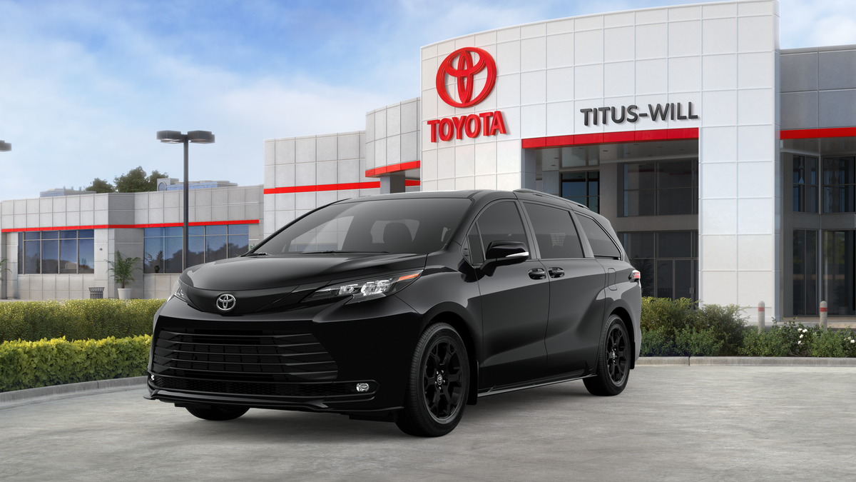 2026 Toyota Sienna Woodland Edition in Midnight Black Metallic — front three-quarter view