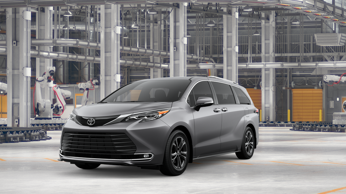 2026 Toyota Sienna Platinum in Heavy Metal — front three-quarter view