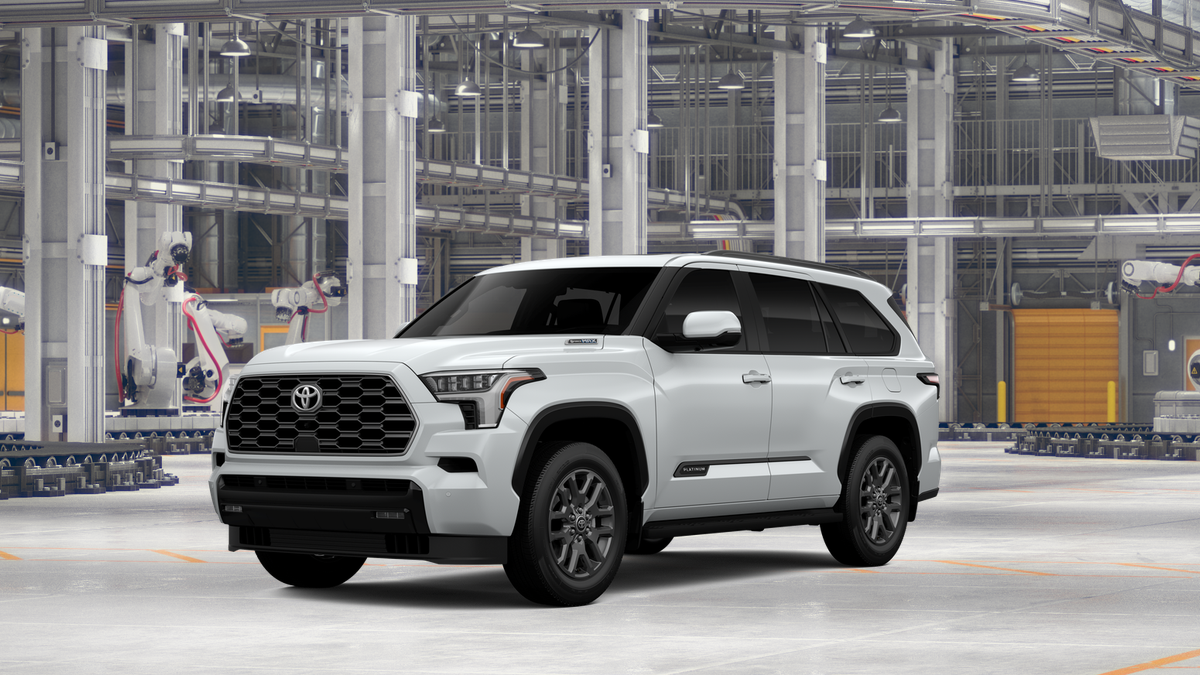 2026 Toyota Sequoia Platinum in Wind Chill Pearl — front three-quarter view