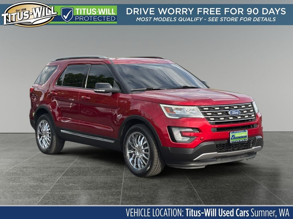 2017 Ford Explorer XLT in Ruby Red Metallic — front three-quarter view