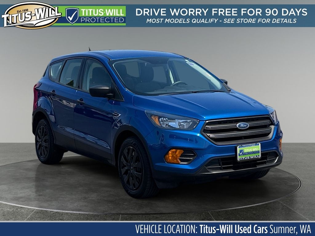 2019 Ford Escape S in Lightning Blue Metallic — front three-quarter view