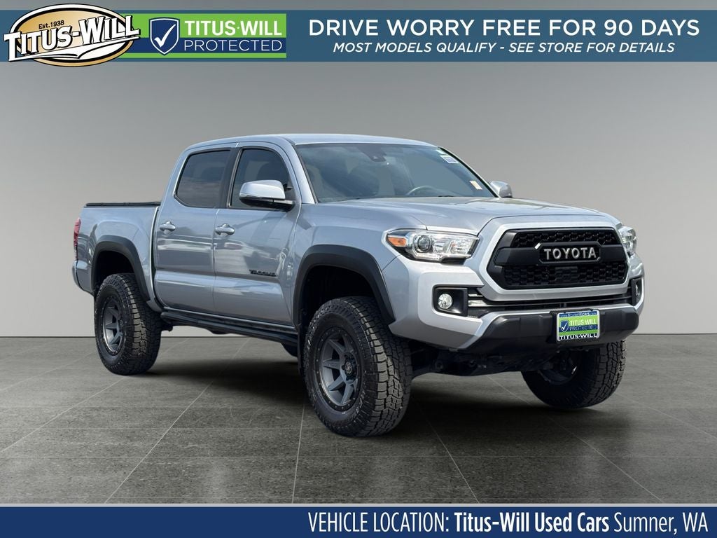 2019 Toyota Tacoma TRD Off-Road V6 in Silver Sky Metallic — front three-quarter view
