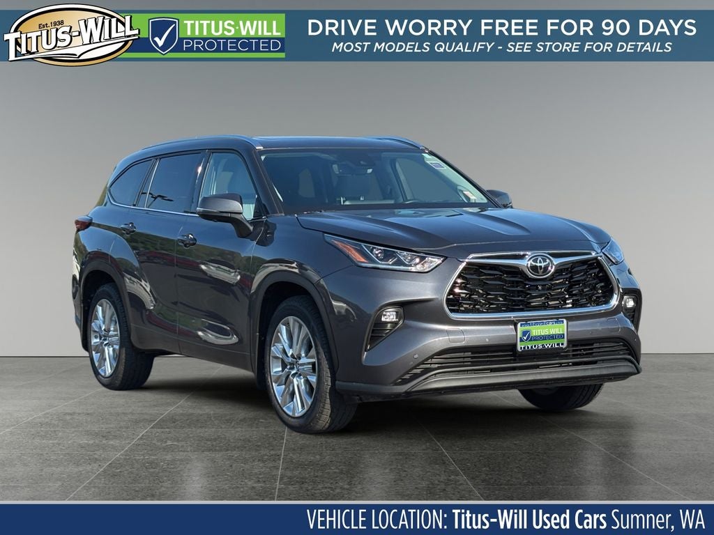 2023 Toyota Highlander Limited in Magnetic Gray Metallic — front three-quarter view